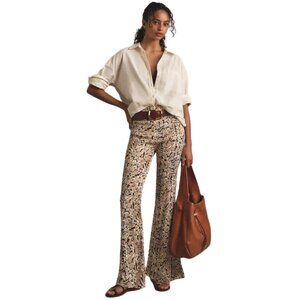 Anthropologie Satin Floral Print Flare Pants – US 14